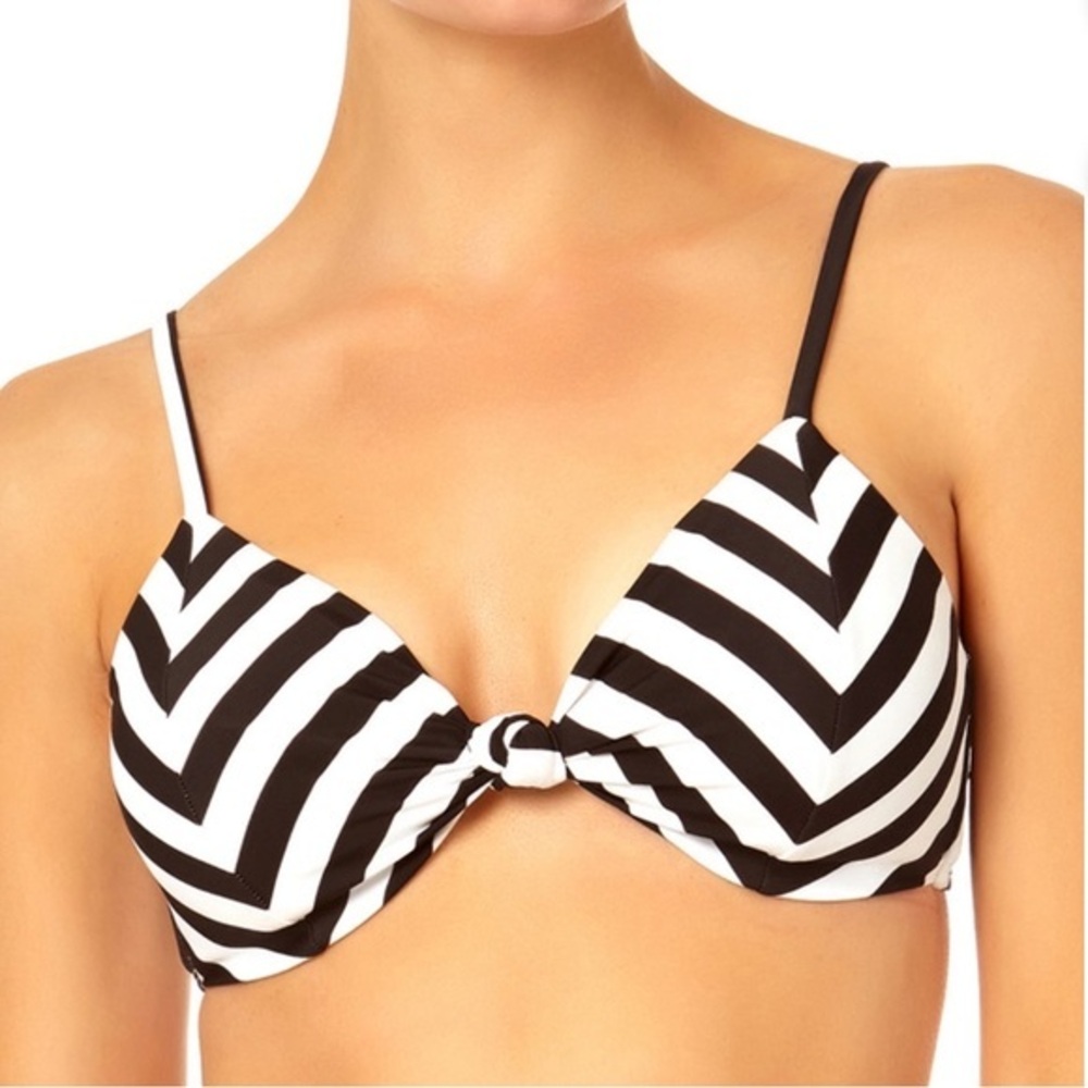 No Boundaries sz XL black & white striped triangle padded adjustable bikini top
